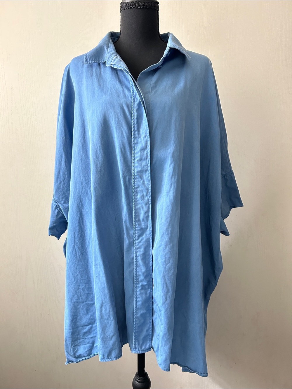 COS Oversized Light Blue Button-Up Blouse Minimalist Lagenlook
